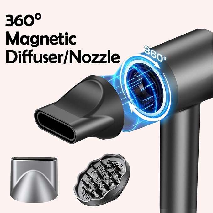 STFF ion Hair Dryer high Speed brushless Motor with Blow Dryer Diffuser,1400W Ultra-Fast Dryer,Ultra-Ligh, Low Noise,Intelligent LCD Display,for Women/Children