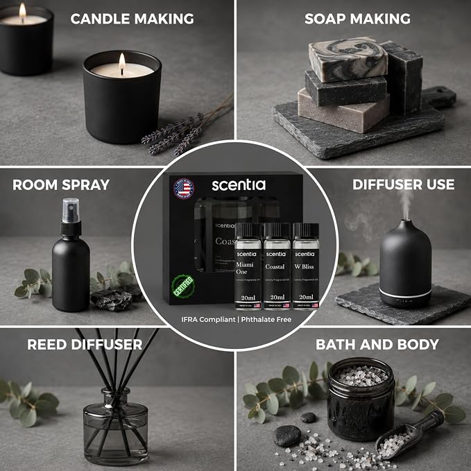 Scentia Hotel Diffuser Oil Gift Set, 3x20ml - Miami One, Coastal & W Bliss Fragrance Oils Inspired by 1 Hotel Miami & W Hotel - Made in USA, IFRA Certified - Aromatherapy Discovery Set