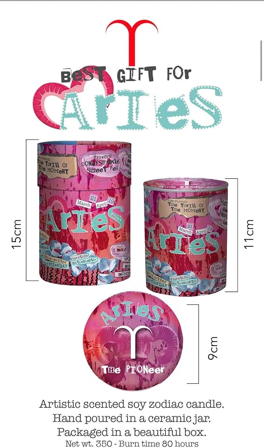 Aries Zodiac Candle – Jasmine Scented Soy Candle for Self Care & Relaxation – Zodiac Birthday Gift – 80 Hour Burn – Reusable Ceramic Jar