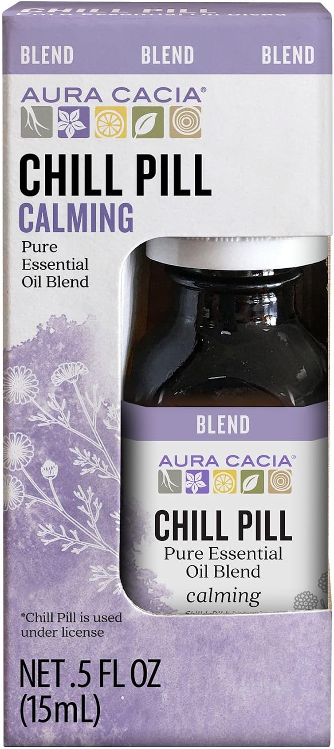 Aura Cacia Chill Pill Essential Oil Blend, 100% Pure Essential Oils - Aromatherapy for Diffusers, Relaxation, Massage | 0.5 Fl Oz (Pack of 1)