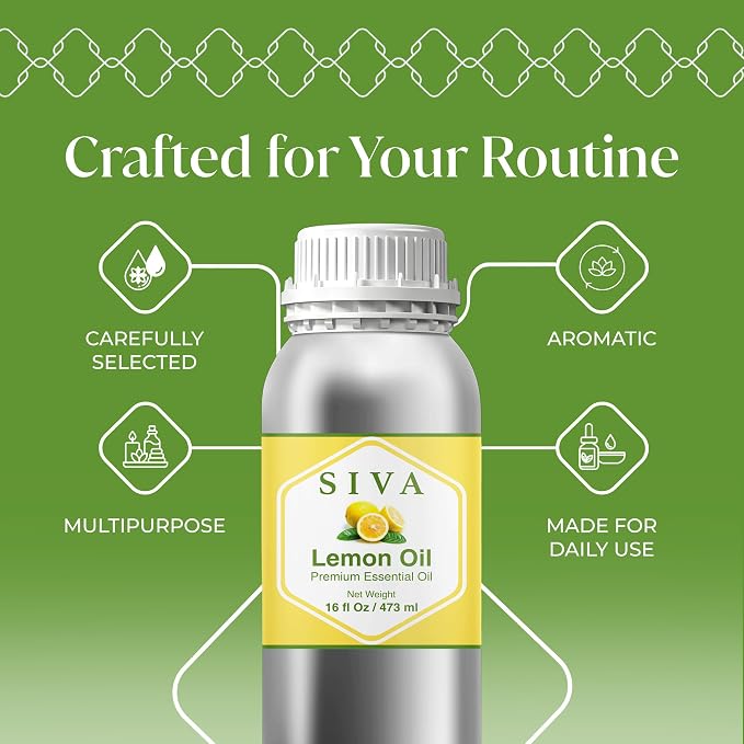 Siva Lemon Essential Oil 16 Fl Oz – for Diffuser, Skin & Hair Care – Ideal for Aromatherapy, Massage & DIY Blends