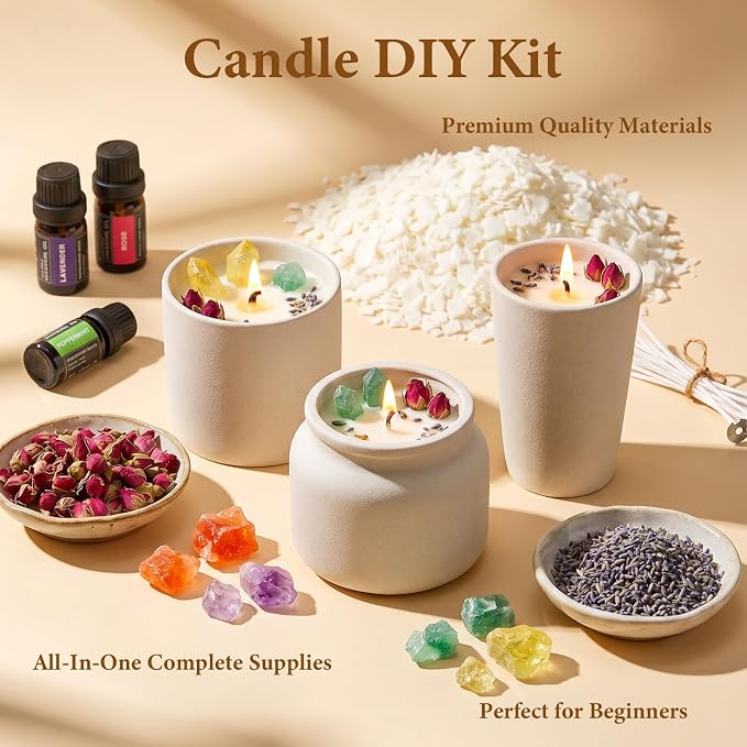 SACATR 5LB Soy Wax Candle Making Kit,Natural 100% Soy Wax for Candle Making, with Essential Oils, Raw Crystals,Dried Flowers,Wicks,Candle Making Supplies for DIY Scented Candles,Holiday Gifts