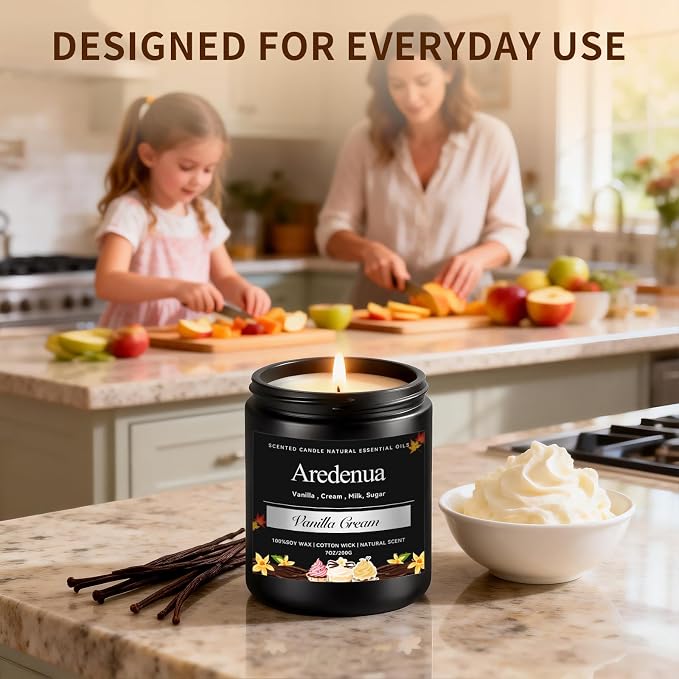 Vanilla Cream Odor Eliminating Candles – Home Air Freshener Soy Candles for Removing Pet, Kitchen & Bathroom Odors, Fresh Air Vanilla Scented Candle, Long-Lasting Candle Gift for Smell Removal
