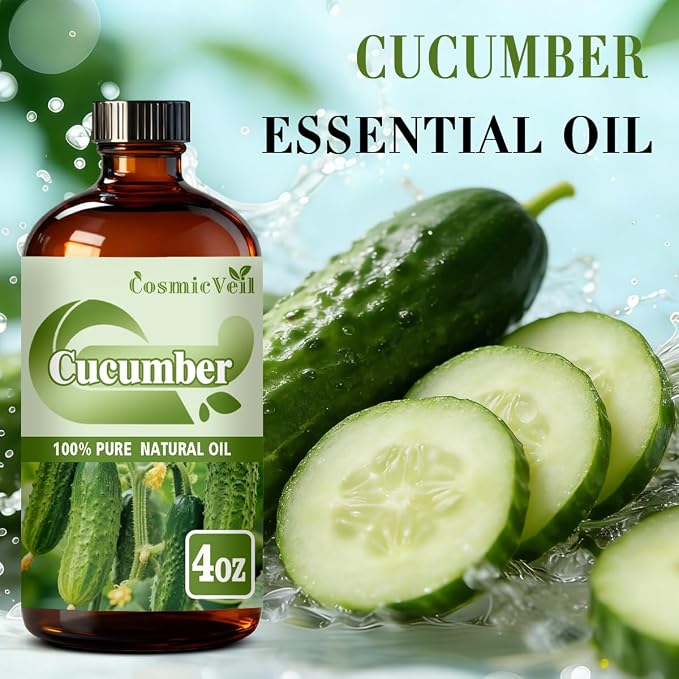 Cucumber Essential Oil Cucumber Oil for Aroma Diffuser,Humidifier,Home Fragrance,Cleaning,Body Care,Massage,Yoga,DIY Candle,DIY Soap CosmicVeil（Cucumber，4 Fl Oz (Pack of 1)）