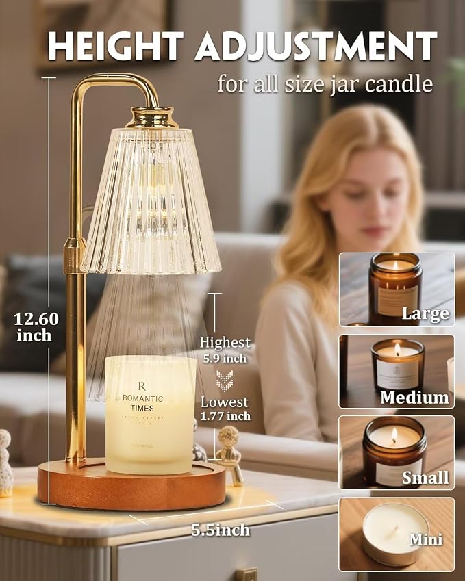 Candle Warmer Lamp with Timer Dimmable Crystal Vertical Stripe,Mothers Day Birthday Gifts for Women Mom, Adjustable Candle Warmer with 2 Bulbs, Candle Lamp for Jar Candles, House Warming Home Decor