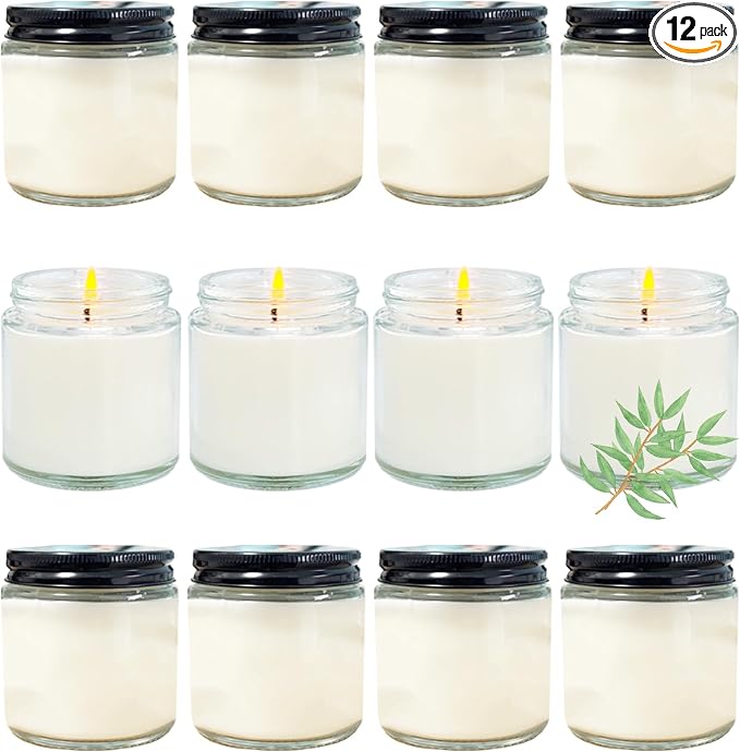 12 Pcs 4 Oz Mini Soy Candles,Eucalyptus Scented,Aromatherapy Candle,Bulk Candle Set，Great Stress Relieving Scented Candles for Girls as a Gift for Birthdays, Weddings and More!