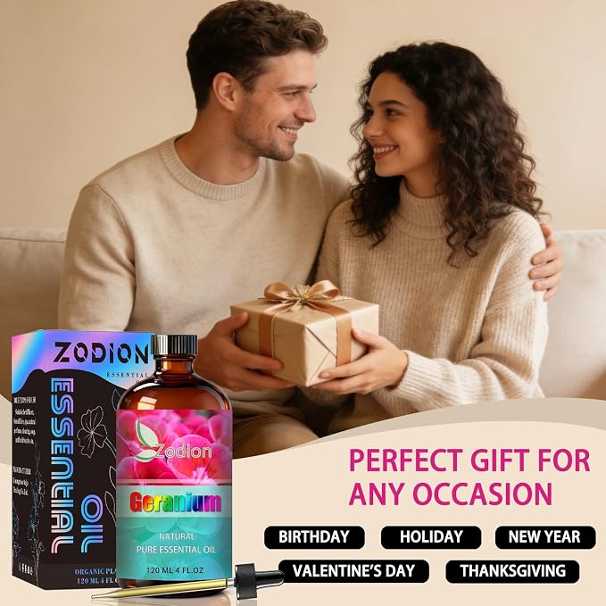 Geranium Essential Oil, Geranium Fragrance Oil for Diffuser, Massage, Humidifier, DIY Candle, Soap Making, Home, Bath, Yoga - 4 fl oz (120ml) - ZODION Essential Oils