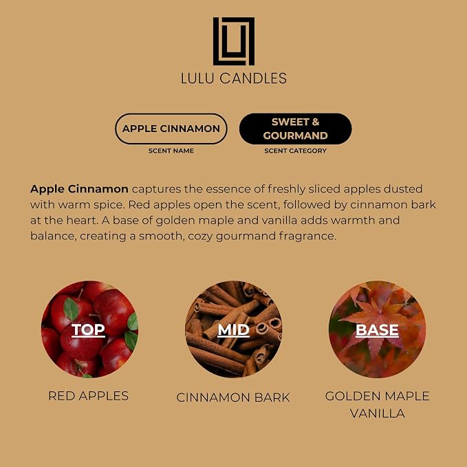 Lulu Candles | Apple Cinnamon | Luxury Scented Soy Jar Candle | Hand Poured in The USA | Highly Scented & Long Lasting (9 Oz.)