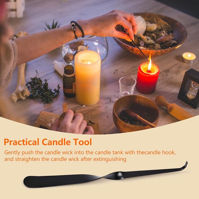 Stainless Steel Wick Dippers, 2 pcs Put Out Extinguish Candle Wick Dipper Candle Hook Candle Accessories for Putting Out Extinguish Candle Wicks Flame Safely (Black)