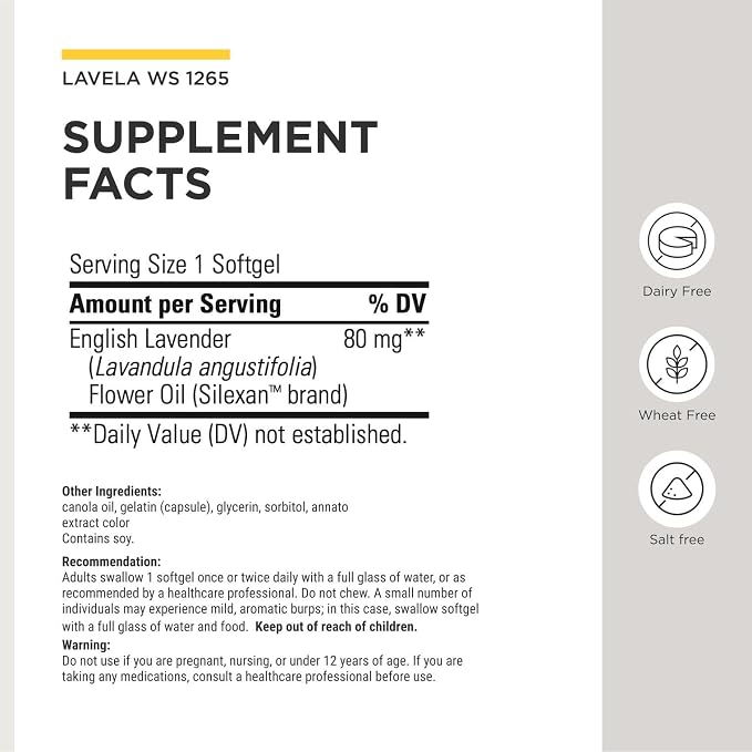 Integrative Therapeutics Lavela WS 1265 - Silexan Supplement for Sleep & Stress Support* - Lavender Essential Oil - 60 Softgels (60 Servings)