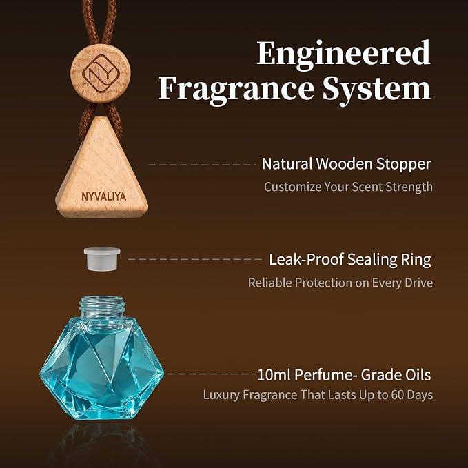 Car Air Freshener Hanging Diffuser with Natural Essential Oil, Azure Ocean Scent Car Fresheners, Long Lasting Car Smell Air Fresheners, Car Air Fresheners for Women & Men (Azure Ocean)