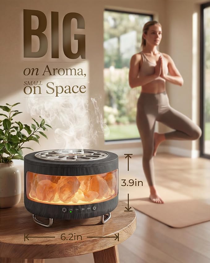 Essential Oil Diffuser with Himalayan Salt Lamp, 350ml Ultrasonic Aromatherapy Humidifier, 7 Colors LED Light, Timer & Auto Shut-Off for Home Bedroom Office Spa Yoga