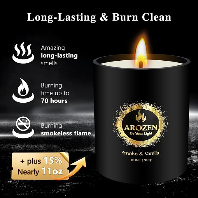 Tobacco Vanilla Candle for Men – 70-Hour Soy Wax Scented Candle for Home | Black Jar Aromatherapy Gift for Him, Father's Day Birthday Valentine's Day