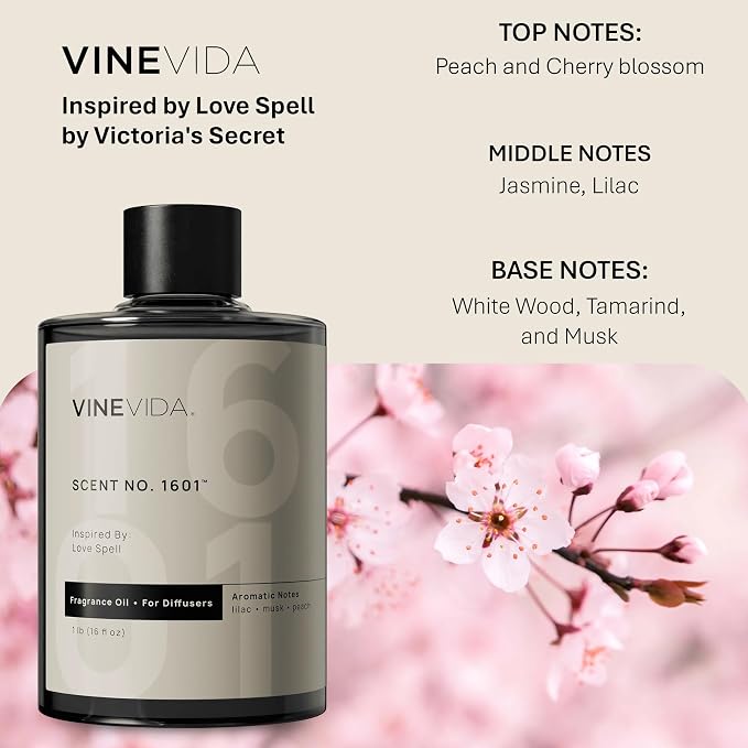 VINEVIDA [16 Fl Oz] Scent NO. 1601 Fragrance Oil for Cold Air Diffusers, Aromatic Notes of Lilac Musk Peach, Essential Oils for Diffuser Oil Refill & Air Freshener Room Spray
