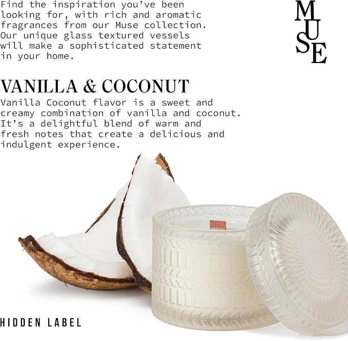 Vanilla Coconut Scented Candle, Crackling Wood Wick Natural Soy Candles Non Toxic, 7.4oz Soy Wax, 55 Hours Clean Burn,Long-Lasting Scented Candles Gift for Women,Relaxing,Home Scented