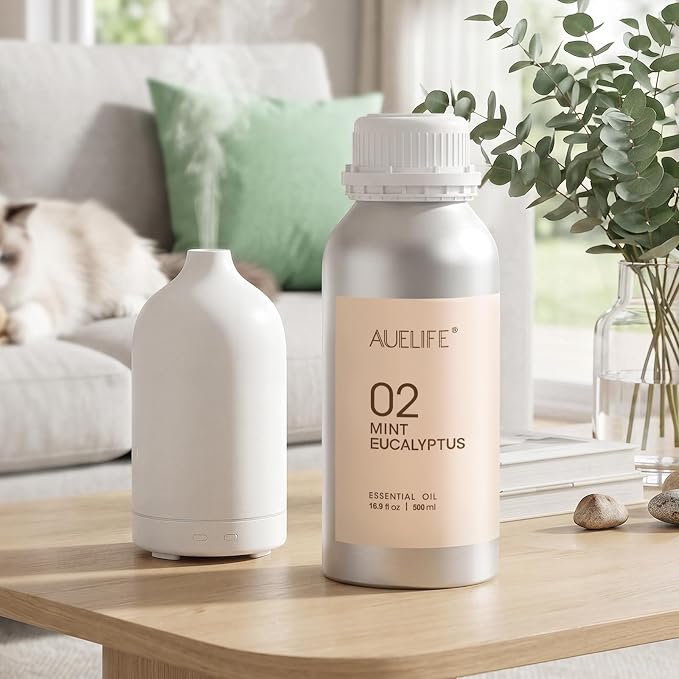 Auelife 16.9oz (500 ml) Teakwood & Mahogany Essential Oils for Diffusers for Home, Large Aluminum Bottle Fragrance Oil for Candle & Soap Making, Aromatherapy Oil for DIY Scents & Home Fragrance