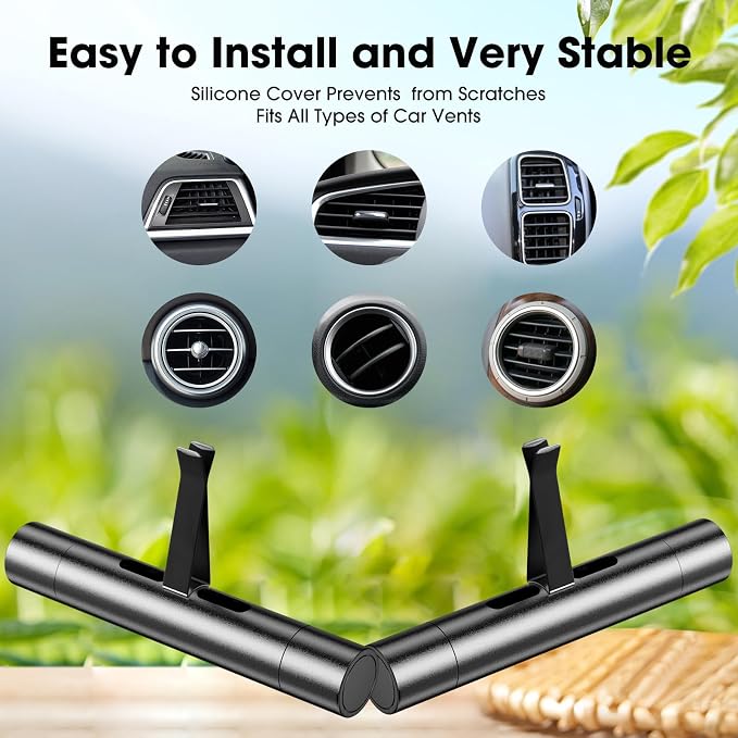 2 Packs Custom Car Air Freshener Diffuser Vent Clips with 12 Refill Sticks for Cars, Office, Kitchen, Bathroom, Pet Basic Refillable Kit Essential Oil Diffusers Car Accessories for Women Men