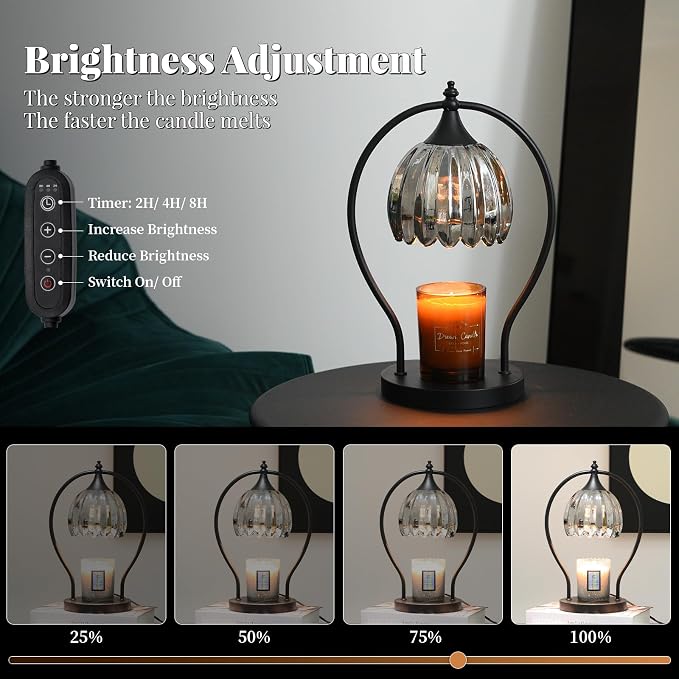 GOODBUY Candle Warmer Lamp with Timer, Dimmable Top-Down Candle Warmer for Jar Candles, Electric Wax Melt Warmer Lamp with 2H/4H/8H Auto Shut Off, Home Decor Gift for Bedroom Living Room Office