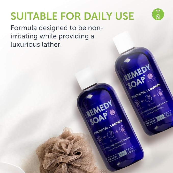 Truremedy Naturals Lavender Shea Butter Body Wash for Women - Hydrating Shower Gel with Natural Essential Oils & Aloe - Moisturizing Cleanser for Dry Skin, 12 oz