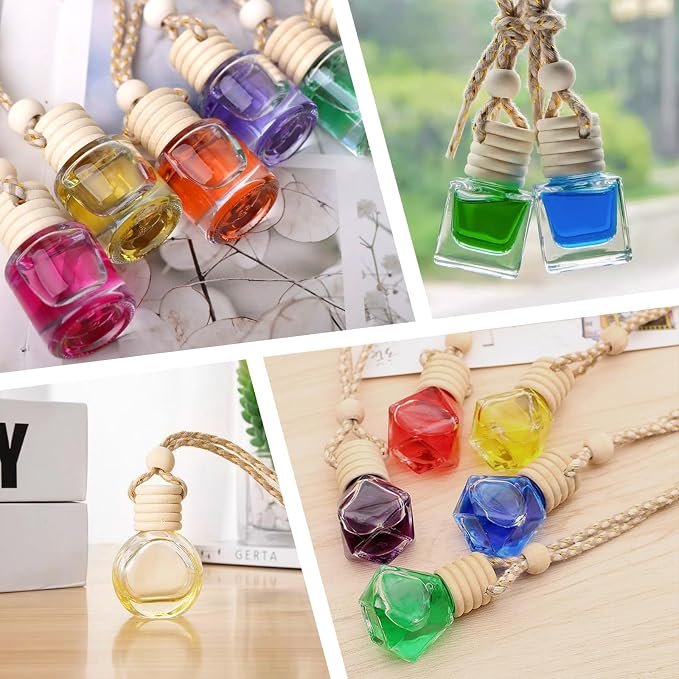 60Pcs Hanging Car Air Freshener Diffuser, 10ml Empty Glass Essential Pendant Bottles, Automotive Oil Aromatherapy Fragrance Perfume Containers