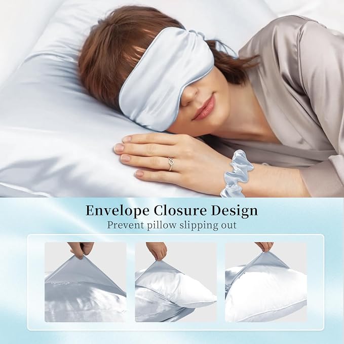 my novel things Satin Pillowcase Gift Set with Silk Satin Sleep Mask 4 Scrunchies, 2Pack Standard Size Pillow Cases Set Luxury Sleeping Gift 7 Pack Set Suitable for Women Birthday Gift