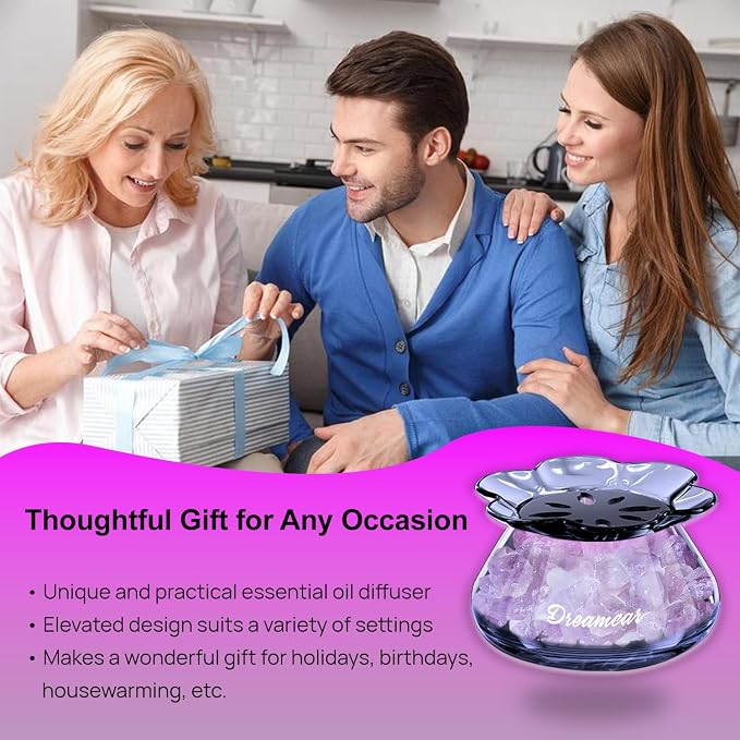 Glass Essential Oil Diffuser Bottle with Natural Crystal Stone Passive Aromatherapy Diffusers for Car Home Small Room Bathroom Living Room Hallway Desk Decorative (Pink Stone)