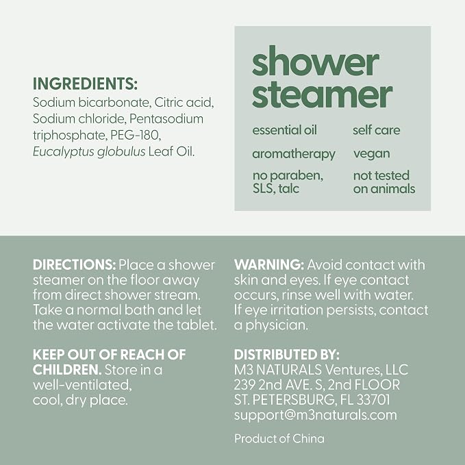 Eucalyptus Aromatherapy Shower Steamers – Supports Sinus Relief, Relaxation, Sleep, and Post-Workout Recovery – 14 Individually Wrapped Essential Oil Tablets by M3