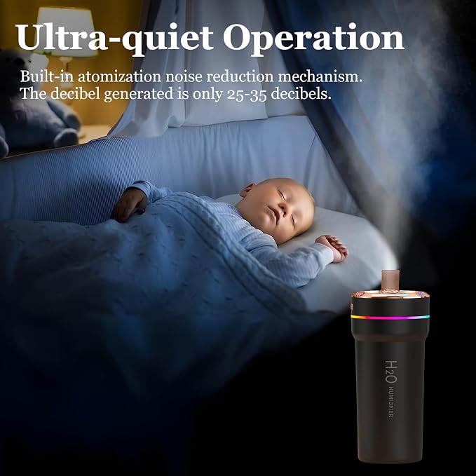 Car Diffuser Humidifier with Night Lights Portable 300mL USB Powered Cool Mist Auto Shut-Off Quiet Perfect for Car Home Office Bedroom (Black)