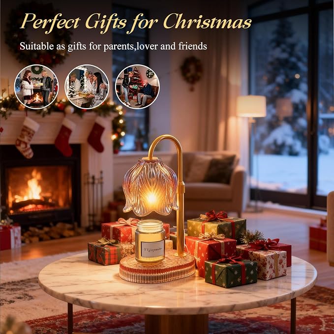 Candle Warmer Lamp with Adjustable Height - Flameless 4-Level Dimmable Wax Warmer, Timer Function & Stylish Design in Multiple Colors (Brown)