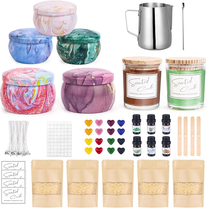 OFUN Candle Making Kit for Adults,Candle Making Supplies with Beewax, Fragrance Oil, Beeswax Dye Blocks, Melting Pot etc DIY Candle Craft Tools for Women Friend Family