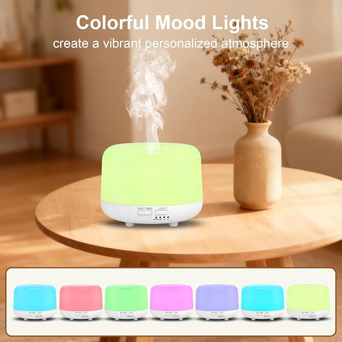 Marchred Aromatherapy Diffuser, 300ML Remote Control Essential Oil Diffusers, White Wood Grain Humidifier with 8 Colors Light 4 Timer Mode, Ultrasonic Scent Diffuser for Home, Office