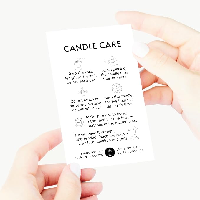 200 pack - Premium Handmade Candle Care Instruction Cards White 2x3.5 in, Small Business | Soy Bees Wax Melt, Candle Makers, Making Supplies Kit Set, Containers, Jars, Pot, Package