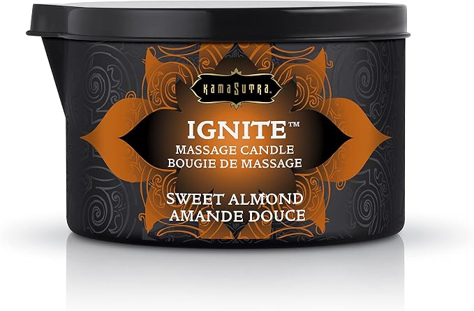 KAMA SUTRA Ignite Massage Candle - Coconut Oil and Soy Based - Sweet Almond Scented, 6 oz Melts into a Warm Massage Oil, Couples Massage, Pour Spout Massage Candle