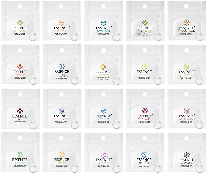 Essence Nasal Diffuser Ring Try-All Sample Pack - 20 Essential Oil Nose Ring Inhalers for Focus, Calm & Mood Support - Find Your Signature Wearable Aromatherapy Scent for Travel, Work & Self-Care