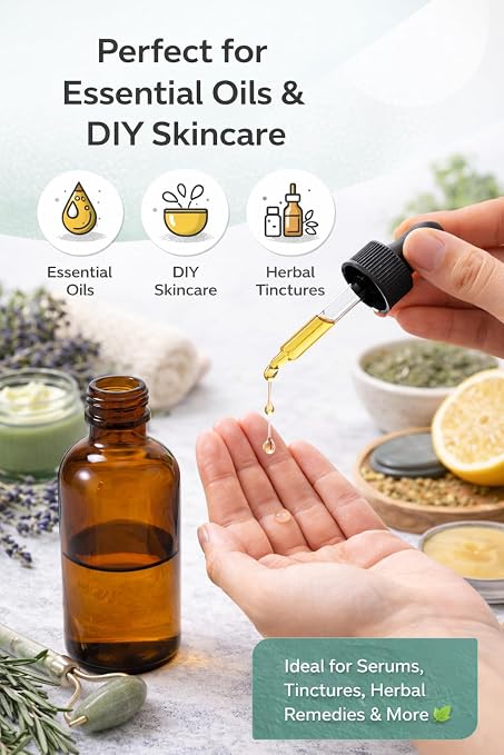 Amber Glass Dropper Bottle 2 oz – Refillable UV-Resistant Glass Bottle with Leak-Proof Dropper for Essential Oils, Serums, Tinctures, DIY Skincare – Single Pack - GreenHealdh