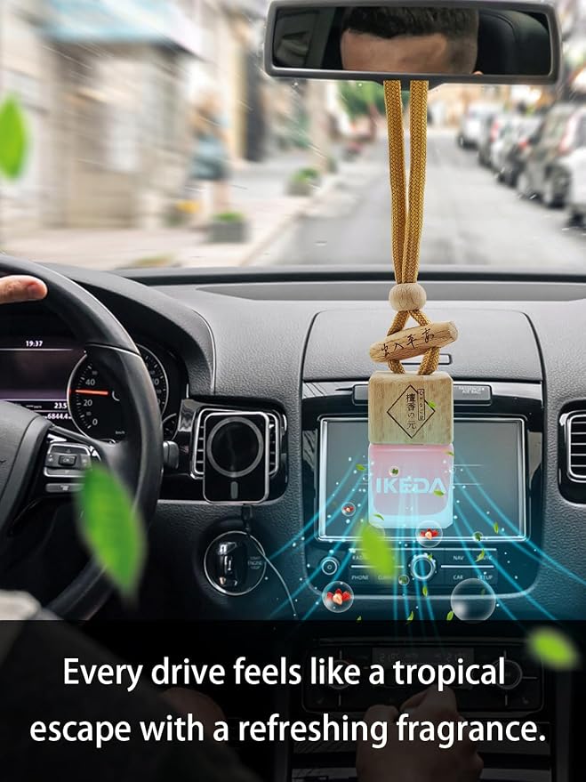 Ikeda Car Air Freshener: Hanging Car Smell Air Freshener | 10ml Hanging Car Perfume | Long Lasting Fragrance | Strong Scents Diffuser for Auto Home (Strawberry|Square)