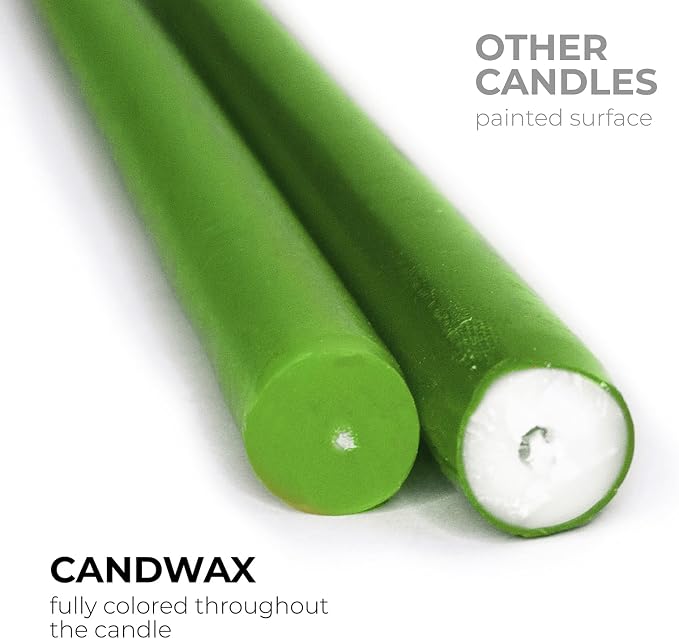 CANDWAX 12 inch Taper Candles Set of 4 - Dripless, Unscented, Long Burning Dinner Candles - Grass Green Candles