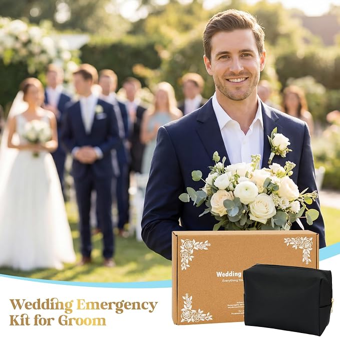 Groom Wedding Emergency Kit Men's Wedding Emergency Kit for Groom Wedding Day Survival Set Daily Travel Essential Items with Travel Toiletry Bag