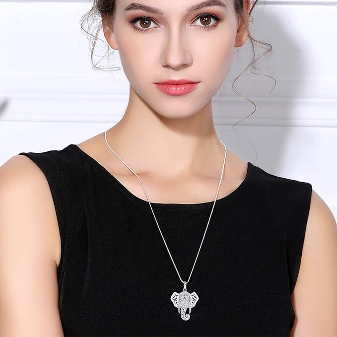INFUSEU Elephant Gifts for Women Essential Oil Necklace Aromatherapy Pendant Scent Diffuser Lava Rock Stone Stash Cage