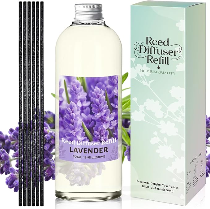 STRN Lavender Reed Diffuser Refill 500ml with 6 Natural Reed Sticks, Premium Aromatherapy for Home, Long-Lasting Fragrance for Living Room, Bedroom, Office | Alcohol-Free