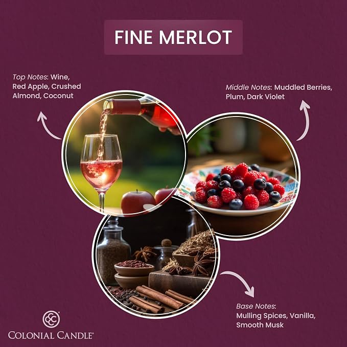 Colonial Candle Fine Merlot Scented Candle Jar, Highly Fragranced Candles for Home Scented, Mottled Wax Candle, 2 Wick, 8 oz - Made in the USA