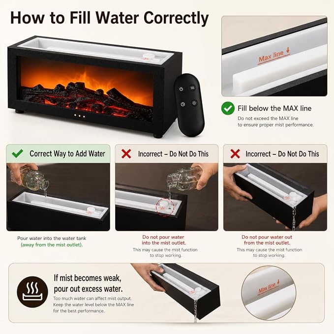 Essential Oil Diffuser, Fireplace Fire Flame Aromatherapy Diffuser, 150ml Ultrasonic CoolMist Humidifier, Scent Aroma Diffuser with 7Colors Light. Timer & Auto-Off for Home