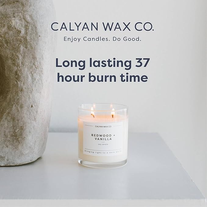 Calyan Wax Co. Mahogany & Cashmere 2 Wick Scented Candle - 37 Hour Burn - Luxury Clean Soy Wax Candles - Long Lasting Large Glass Jar Candle for Home - 8.8oz