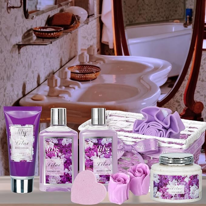 Gifts for Women, Birthday Gifts, 9 Pcs Lavender Spa Gift Baskets for Women - Bath and Body Gift Basket | Gift for Her Christmas, Mothers Day, Valentines Day, Perfect Gift for Mom All Occasion