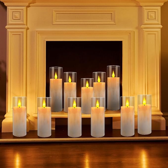 YOROXRG Set of 24 Flickering Flameless Candles Battery Operated with Remote and 2/4/6/8 H Timer Plexiglass Led Pillar Candles with Realistic Moving Wick Candles for Home Decor (D2.2"xH 5"6"7")(White)