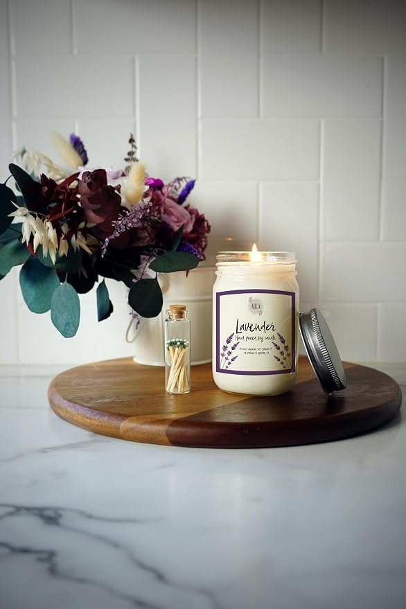 Aira Soy Candle – Pure Lavender – 12 oz Mason Jar – Hand-Poured USA – Long-Lasting Vegan Soy Wax Candle – Relaxing Aromatherapy – Paraffin-Free, Kosher, Cruelty-Free