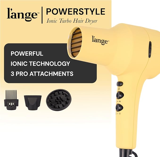 L'ANGE HAIR PowerStyle Turbo Ionic Hair Dryer | 1875 Watt Professional Blow Dryer with Diffuser & Concentrator | Multiple Heat & Speed Settings for Fast Drying | Salon-Grade Styling Tools, Yellow