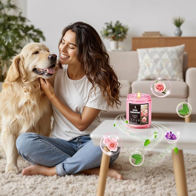 Fresh Cut Roses Odor Eliminating Candle, Romantic Floral Scent for Bedroom & Bathroom, Gently Covers Everyday Odors, Air Freshing Scented Candles, Soy Candle Gifts for Women Men, 7oz