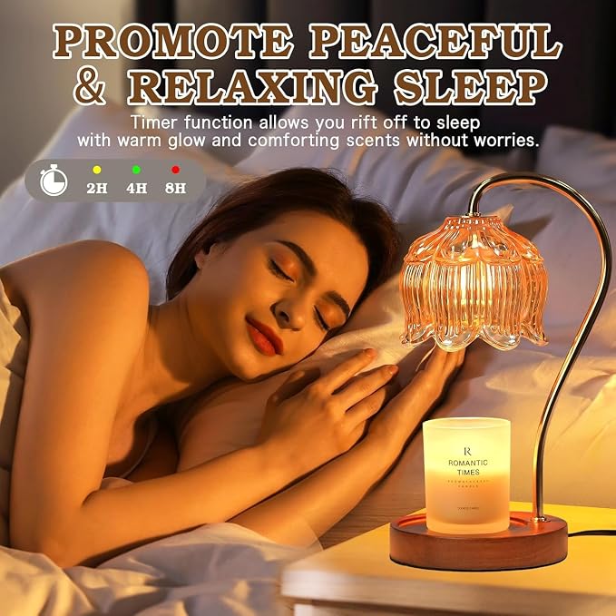 Funistree Flower Candle Warmer Lamp with Timer, Dimmable Candle Lamp Warmer, Christmas Birthday Gifts for Women Mom Her, Housewarming Home Decor, Lotus Wax Warmer for Yankee - Amber-2 Pack 10 Inch