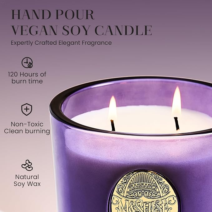 M&SENSE Large Two-Wick Soy Candle | Lavender Citrus & Purple | 19.8 oz, 120H Burn Time | Luxury Scented Candle for Relaxation, Gifting, Home Décor | Ideal for Bedroom, Office, Party Ambiance